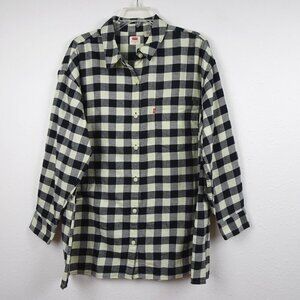 Levi's Flannel Shirt Women's Plus Size 1X Black Plaid Long Sleeve Warm